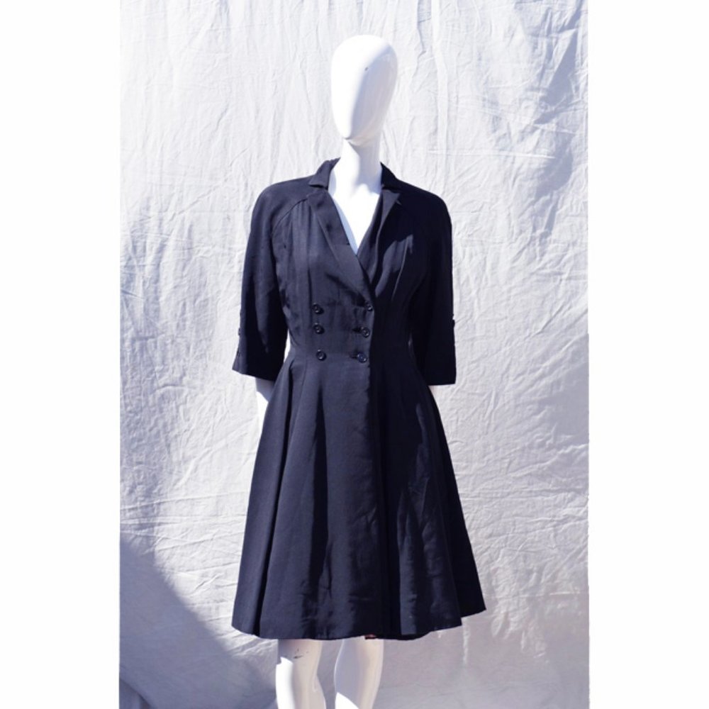Vtg Faille Fit Flare Princess Coat Dress S - image 1